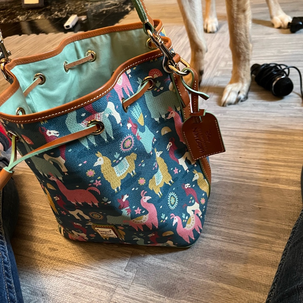 Dooney & Bourke Blue Llama Print Bucket Bag - Picture 5 of 6